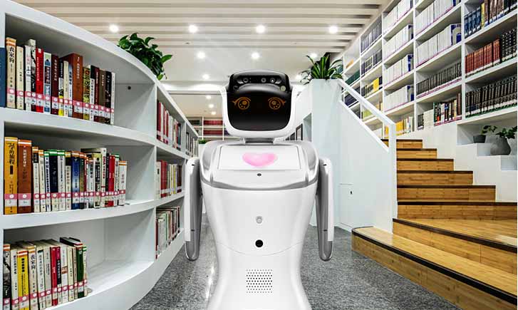 library robot, ai robot, intelligent robot librarian