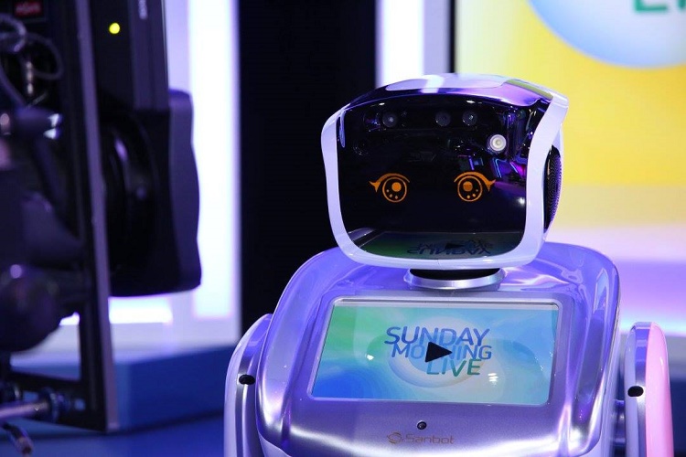 sanbot robot at bbc, TV program robot host, ai service robot